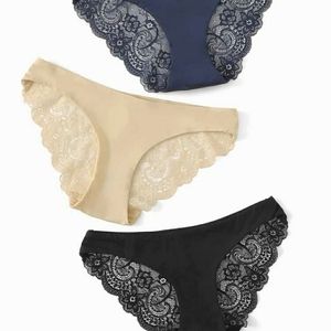 3 Piece - Black/Navy/Beige Contrast Lace Panty Set